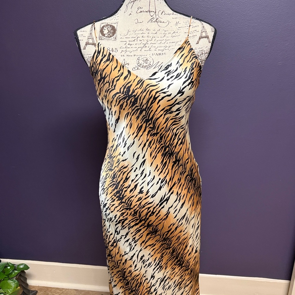 CAMI SILK Slip Dress in Tan and Black